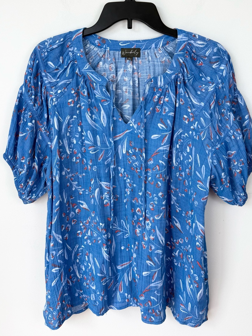 Wonderly Blue Floral Peasant Blouse Size Large